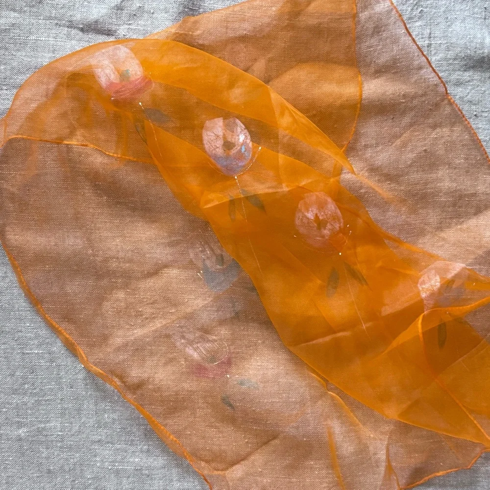 vintage chiffon scarf lot orange & green - Picture 3 of 11